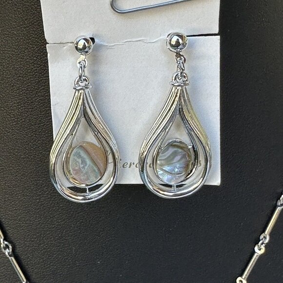 Necklace Earring Bracelet Set Mother of Pearl Shell Brown Earth Tones 22" New - Picture 4 of 12